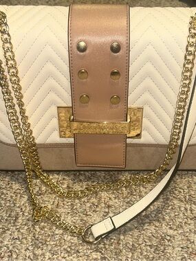 River Island White and Blush Quilted Shoulder Bag with Gold Chain
